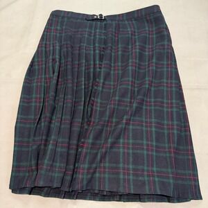 Vermont Country Store 1X Plus Plaid Pleat Kilt Skirt Wool Tartan Blackwatch-6669